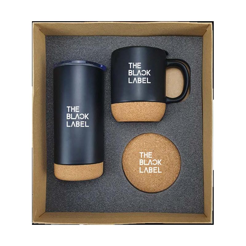 WGS-10 - Natural Cardboard Gift Box With Black Stainless Steel Travel Tumbler